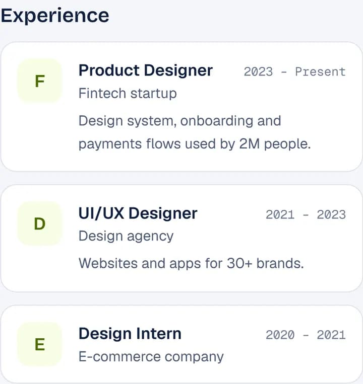 The Experience section