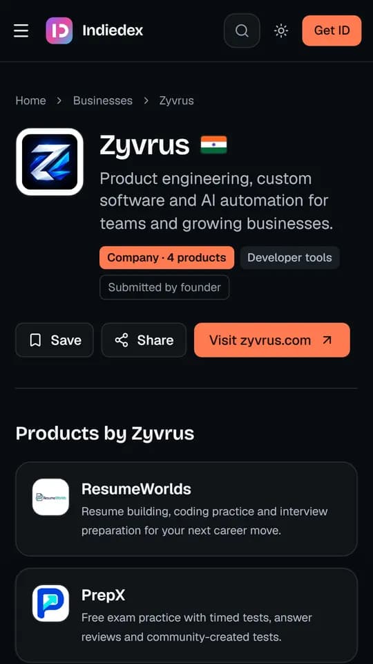 A company listing with ratings and votes